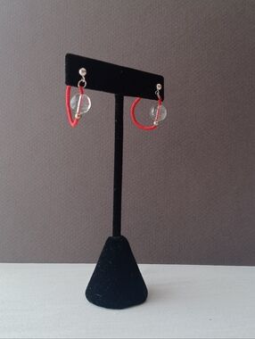 Natural green phantom quartz & Sterling silver & hand woven red threads earring